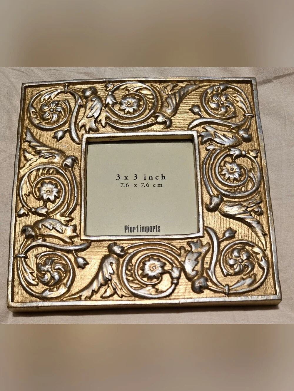 PIER 1 Ornate VNT-Style Photo Frames Set of 3 Gold/Silver 3×3 Gallery Wall GVC